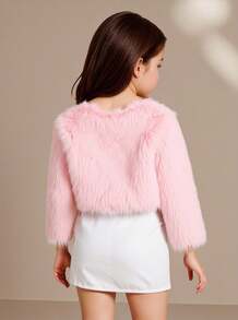 SHEIN 年轻女孩时尚蓬松装饰开衫背心，秋冬优雅休闲外套 - 藕粉色 - 查看 3