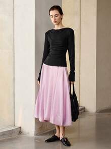 Women's Elegant Commuter Minimalist Solid Color Skirt Pink Spring - Pink - View 3