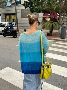 Suéter holgado de punto de mohair con degradado de otoño/invierno vintage para mujer de VIBEWAVE