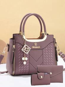 Elegant Embroidered Women's Handbag - With Detachable Shoulder Strap, Zipper Closure, Lake Blue/White/Red/Black, Non-Fading, Gold-Tone Hardware, Elegant Daily Choice | Handbag | Detachable Shoulder Strap - Black - View 6