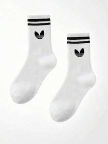 1/2/5 pares de meias listradas com estampa de pétalas até a panturrilha, macias e confortáveis, meias esportivas casuais e versáteis, unissex, para casais, adequadas para uso diário ou ao ar livre, todas as estações - Branco - Ver 4