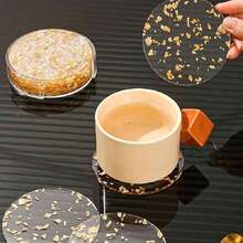 8/6/4/2/1pc Gold Flaky Acrylic Coasters - Ideal For Parties And Home Decor, Heat-Resistant Coasters, Non-Slip Placemats, Cup Mats, Drink Holders, Scene Decor, Holiday Decorations, Home & Office Decor, Theme Parties, Halloween, Christmas - Gold - View 4