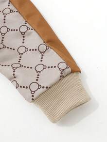 Conjunto de sudadera de cuello redondo de manga larga con estampado de letras y parches + pantalones con estampado de oso y parches para niños pequeños en otoño/invierno - Albaricoque - Ver 7