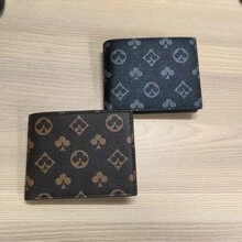 Billetera popular con estampado de picas para hombres y mujeres, billetera mini, monedero, billetera de otoño, pequeña billetera linda - Gris - Ver 1