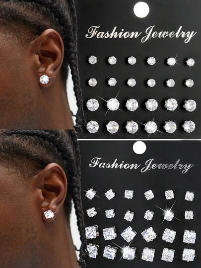 Set Anting Tusuk Vintage Minimalis Punk Geometris Lingkaran Persegi Zirkonia Kubik 24pcs/48pcs, Anting Multi-Potong Gaya Jalanan Hipster yang Dipersonalisasi Cocok untuk Pria dan Wanita, Pesta, Liburan, Festival, Pasangan, Kencan, Hadiah, Pemakaian Sehari-hari
