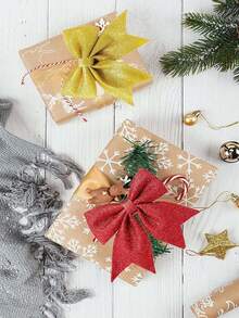 1pc/5pcs/10pcs Christmas Barn Door, Christmas Tree, Snowy Landscape Party Theme Gold Powder Christmas Confetti Bowknot Decor