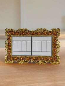 1pc European Style Rose Flower Switch Sticker, Double Switch Cover, Wall Decal, Suitable For Halloween, Christmas, And Home Decor - Gold Frame - View 13