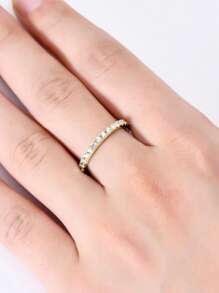 XUJIA 1pc Women's Eternity Ring, Fashion Moissanite Wedding Band, 2mm Round Cut Moissanite Ring, 925 Sterling Silver Stackable Ring, Anniversary Birthday Jewelry Gift - Yellow Gold - View 6