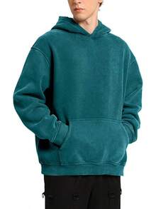FAIABLE Mens Hoodies Oversized Unisex Wash Hoodie Heavyweight Fleece Vintage Cotton Sweatshirt Men Women Streetwear - 深青色 - 查看 3