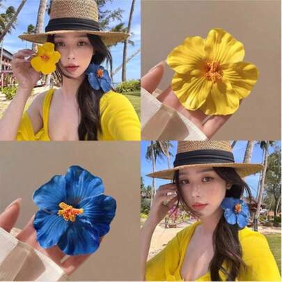 1pc Egg Flower Head Flower Jewelry Female Sweet Beach Degree Hibiscus Flower Hairpin Head Edge Clip
