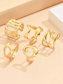 5pcs/Set Asymmetrical Line Design Open Rings, Casual Geometric Multi-Element Adjustable Stainless Steel Rings For Women, Party Wear - Ring Set - View 12