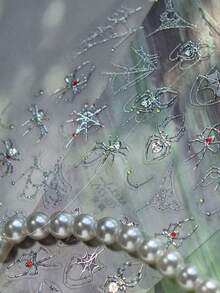 1片哥特式银色金属蜘蛛网美甲贴纸 5D蜘蛛按压式美甲艺术万圣节女巫美甲贴花女士酷女孩自粘装饰美甲设计美甲用品 - 彩色 - 查看 3