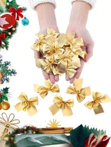 36件圣诞装饰品，圣诞树丝带蝴蝶结，迷你金红银圣诞蝴蝶结，经典圣诞蝴蝶结 - 涤纶混纺材质，适用于圣诞树和花环装饰，无需电源，圣诞节假日装饰风格