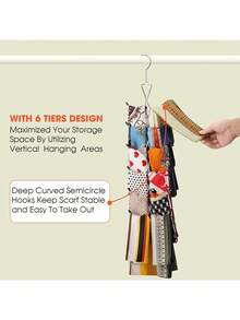 Móc treo khăn quàng cổ 12 ngăn, móc treo khăn quàng cổ có móc xoay 360 độ, móc treo quần legging cho tủ quần áo, móc treo tủ quần áo cho khăn quàng cổ, khăn choàng, thắt lưng, ví và mũ bóng chày - Xem 7