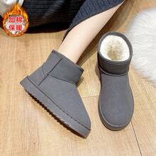 女士运动户外鞋、雪地靴，新款加绒加厚鞋，女士冬季平底百搭学生面包鞋 - 灰色 - 查看 8