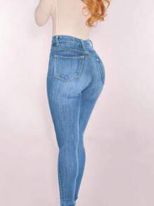 Quần jean skinny nữ dáng ôm, cài cúc phía trước, kiểu dáng thường ngày. - Rửa nhẹ - Xem 2