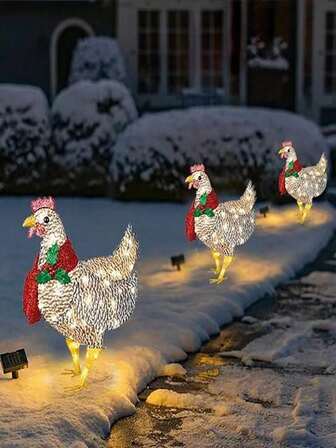 1pc Christmas Rooster Decoration With Scarf, Christmas Yard Stake For Garden, Patio, Lawn, Outdoor Christmas Decor (Excluding Lighting)