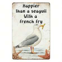 8x12 Inch Tin Sign With Vintage Charm Seagull & French Fries Metal Sign, Coastal Beach House Decor Suitable For Home, Kitchen Or Bar - Multicolor - View 5