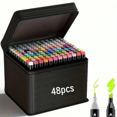 48 rotuladores de doble punta, disponibles en una variedad de colores, rotuladores de doble punta para acuarela, ideales para dibujar, colorear, acuarela, caligrafía de cómic, set de arte de alta calidad, rotuladores artísticos, material para colorear - regalo perfecto, pinceles y delineadores de punta fina, set de pinceles de colores.