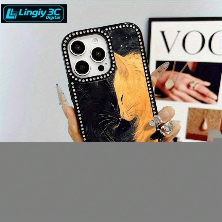 Teléfono Orange Kitten Teléfono 3 en 1 integrado de doble cara, compatible con las series 16 Pro, 16, 15 Pro, 14, 14 Plus/14 Pro, 13, 13 Pro, 12 Pro, 11 Pro. Suave, resistente a los golpes y resistente, unisex, con decoraciones. - Rosa - Añade 2