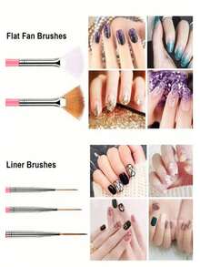 21 piezas Juego de herramientas de arte de uñas que incluye brochas de arte de uñas, paleta de resina, bolígrafo de talla de acrílico de doble vía, bolígrafo de punteado, kit de manicura, tablero de exhibición de maquillaje DIY para el hogar y el salón, color rosa