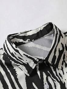 Men's Hawaiian Zebra Print Shirt Button Up Short Sleeve Collar Animal Print Shirt Tops Cheetah Print Topshalloween - 黑色 - 查看 5