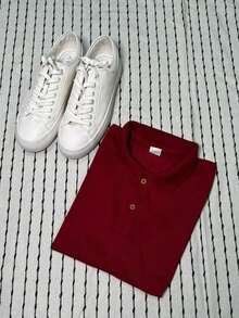 Men's PLAIN POLO Shirt Premium Cotton Pique Fabric Promotion - 酒紅色 - 查看 3