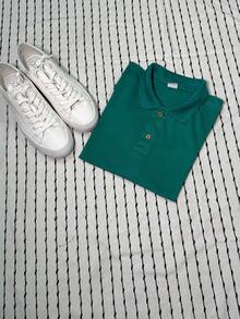 Men's PLAIN POLO Shirt Premium Cotton Pique Fabric Promotion - 綠色 - 查看 3