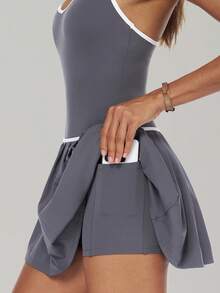 MASKERT 女士连衣裙、女士运动服、网球运动服、连衣裙、瑜伽服。舒适百搭的运动连衣裙和半身裙，高弹亲肤，适合居家休闲穿着。夏季 - 燧石 - 查看 3