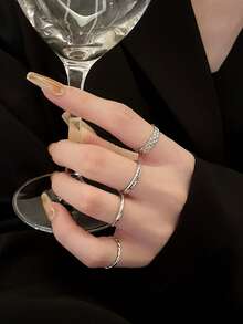 4pcs Fashionable Simple Personalized High-End Minimalist Style Plain Circle Rings Set - Silver - View 4