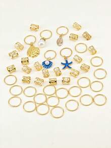 45pcs Summer Ocean Style Star & Shell Hair Scrunchies, Suitable For Braiding, Fashionable Daily Wear, Beach Vacation, Date, Party, Travel - Gold - View 2