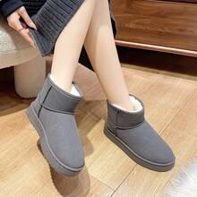 女士运动户外鞋、雪地靴，新款加绒加厚鞋，女士冬季平底百搭学生面包鞋 - 灰色 - 查看 5
