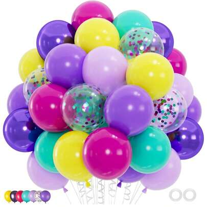 35/60pcs Pink, Blue And Purple Balloon Set - 10 Inch Metallic Mint Green And Hot Pink Paper Balloons, Suitable For Birthday, Baby Shower, Wedding, Bachelorette Party, Princess Theme Party Decoration