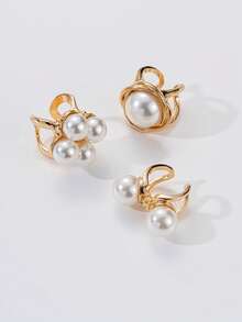 1 Set mit 3 offenen Vintage-Metallringen in Münzform, dicke, glatte, asymmetrische, geometrische, stapelbare Ringe, Set mit Kunstperlenringen für Damen, Alltagskleidung, Weihnachtsgeschenk, Party- und Musikfestival-Accessoire, Cut-Out