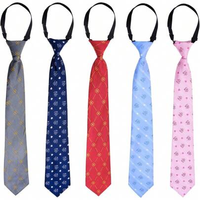 Sucrain 5pcs Boy's Necktie Pre-Tied Adjustable Neck Strap Tie For Wedding Graduation School Cosplay Uniforms