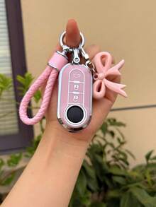 菲亚特依维柯 Eurosport 钥匙扣套，全扣 500 Bravo 保护壳，蝴蝶结装饰 PU 皮革钥匙扣 - 均碼 - 查看 2