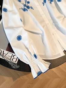 Perceive Floral Print Frill Collar Long Sleeve Women Shirt, Business Casual Wear For Autumn/Winter - White - View 8