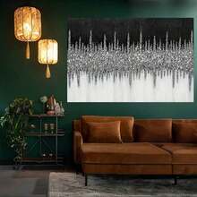 1 Pc Canvas Painting, Black And Silver Textures , Wooden Framed Art,High Quality ,Thickness 2.25cm/1inch  Wall Art Prints Poster Direct Hanging Decor For Home Gifts,Living Room, Bathroom, Bedroom, Kitchen,Bar,Office - 黑色 - 查看 5