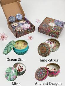 4/1 Scented Candle Set With Colorful Box, Multiple Scent Combinations, Pleasant & Rich Fragrance, Smokeless, Long Burning Time - Christmas Gift Ideal For Family & Friends,Christmas Candle,Gift Sets For Women For Wedding, Birthday, Festivals, Wedding Souvenirs,Aromatherapy Candles For Home,Candle Present For Men And Women, For Birthday Christmas Day Yoga Bath, Valentine's Day Gift, Home, Hotel Decoration, Retro Pattern Design, Soy Wax, - Multicolor - View 55
