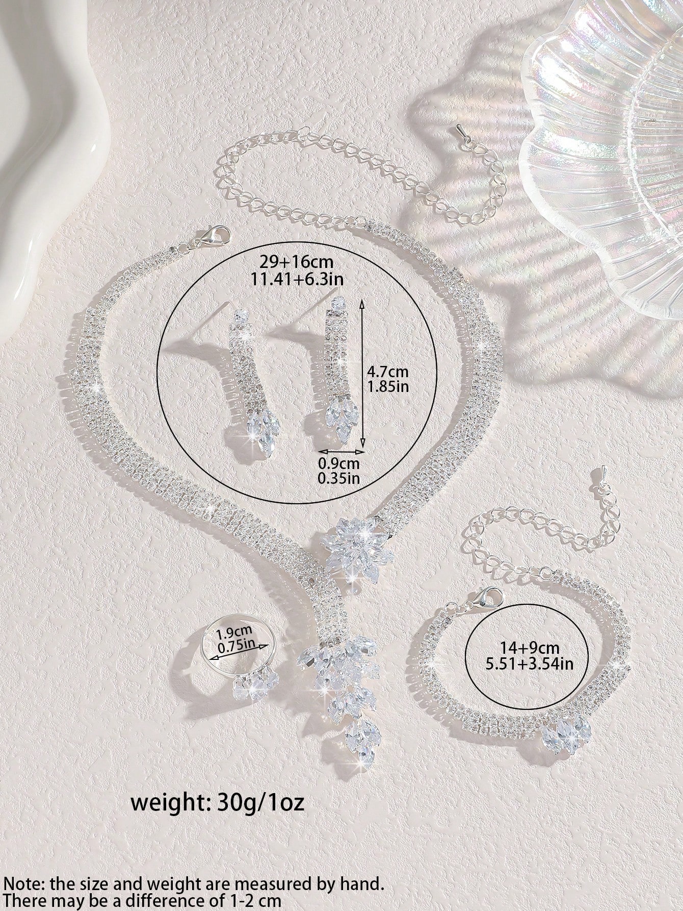 5 قطع طقم مجوهرات من الزركونيا بشكل أوراق، قلادة،...