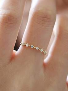 BALMORA 1 件时尚简约高端 S925 纯银精美锆石戒指女士女友礼物 - 金色 - 查看 4