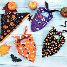 Halloween Pet Bandana, Candy Pumpkin Triangle Scarf, Suitable For Small Dogs And Cats, Applicable For Halloween, Day Of The Dead Holiday Party Decoration