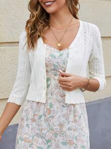 Women's Bolero Shrug 3/4 Sleeve Cropped Cardigan Knit Sweaters Open Front Spring And Summer Casual Elegant Jacket For Dresses - trắng - Xem 2