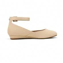 Women's Ballet Flats Low Wedge Ankle Buckle Strap Dress Office Shoes - Apricot Nubuck - View 6