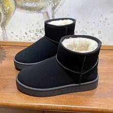 女士运动户外鞋、雪地靴，新款加绒加厚鞋，女士冬季平底百搭学生面包鞋 - 黑 - 查看 6