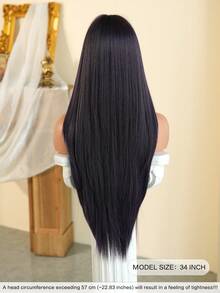 7JHH WIGS 34 Inch Extra Long Straight Dark Purple Wig With Bangs - Super Long Natural Layered Wigs, High Quality Soft Synthetic Fiber Wigs For Women Daily Wear, Halloween Festival Party Cosplay Use, Graduation Gift - Beginners Glueless Wig Accessories - 紫色 - 查看 3
