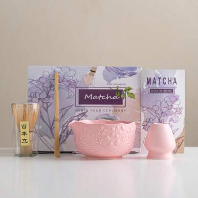 1 Set Of Handmade Vintage Japanese-Style Sakura & Matcha Bowls, Made Of High-Quality Ceramic, Durable, Portable And Suitable For Business Meetings, Art Appreciation, Travel, Leisure And Other Occasions. Japanese Tea Ceremony Bowls, Matcha, Dessert And Beverage Preparation Tool Set, Japanese Gift Box Tea Set, Song Dynasty Matcha Whisk Tool Set, Holiday Gift Set