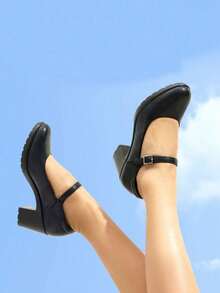 Women's Mary Jane Dress Shoes Low Block Closed Toe Heels Work Chunky Pumps Comfortable Round Toe Wedding Shoes