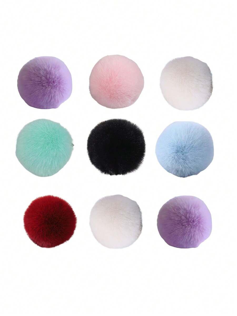 1/2/10pcs6cm Faux Fur Rabbit Plush Balls, 23 Colors, 2.36 Inch Pompoms With Elastic Band, Can Be Used As Decorations For Bags, Key Chains, Shoes, Scarves, Knitted Hats And Pendants, Suitable For Women And Girls