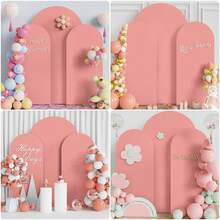 5ft, 6ft, 6.6ft, 7.2ft Arch Backdrop, 2 Sides Spandex Stretch Fabric Arch Backdrop, Suitable For Wedding Arch, Birthday Party, Wedding Arch Decor (Arch Frame Not Included, Only Fabric Backdrop) - Apricot - View 4